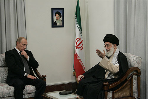 Russian Federation President Vladimir Putin with Ayatollah Ali Khamenei, the Supreme Leader of the Islamic Republic